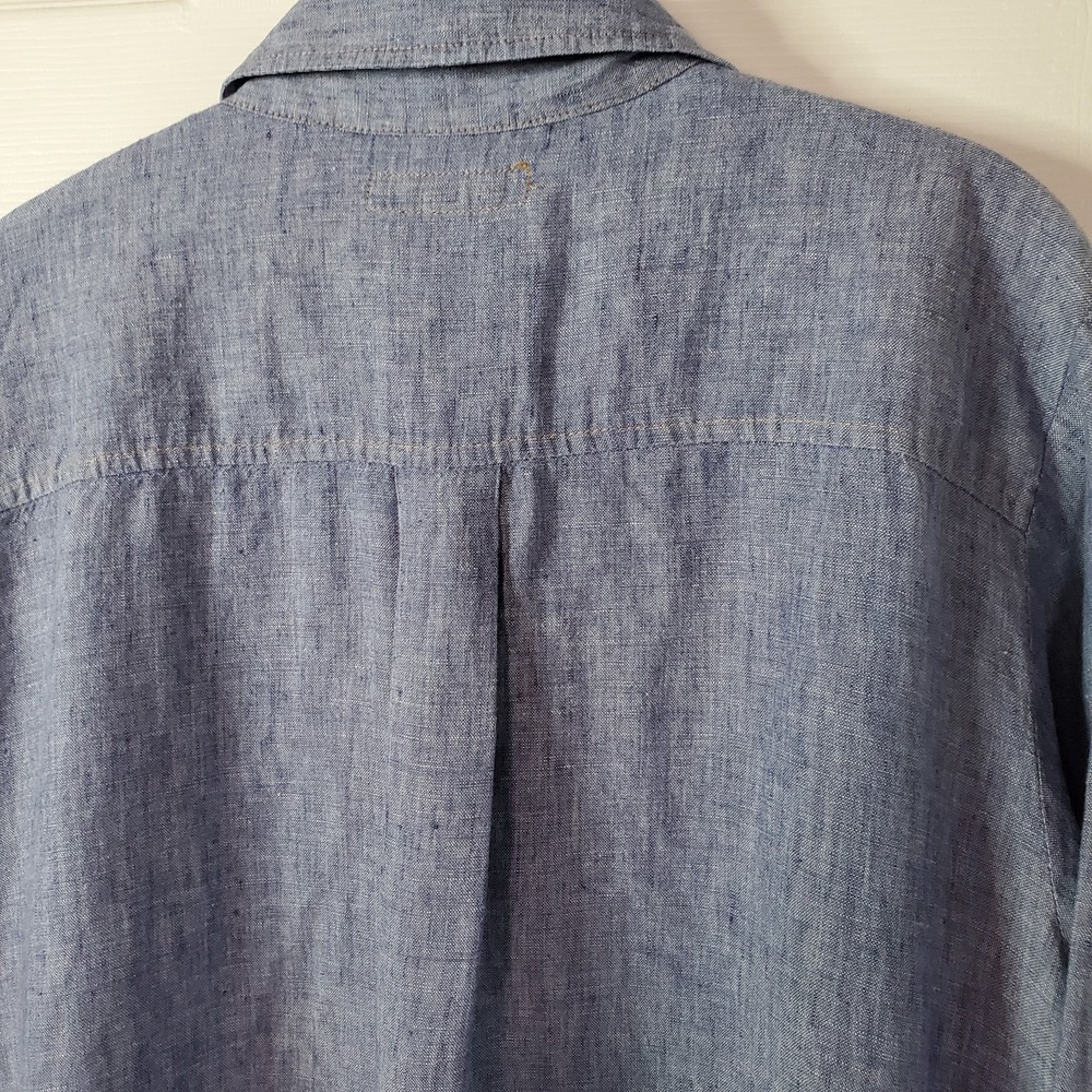 Flax Blue Linen Button Down Tunic Shirt Breathable Long Sleeves Chambray Medium - Picture 5 of 10